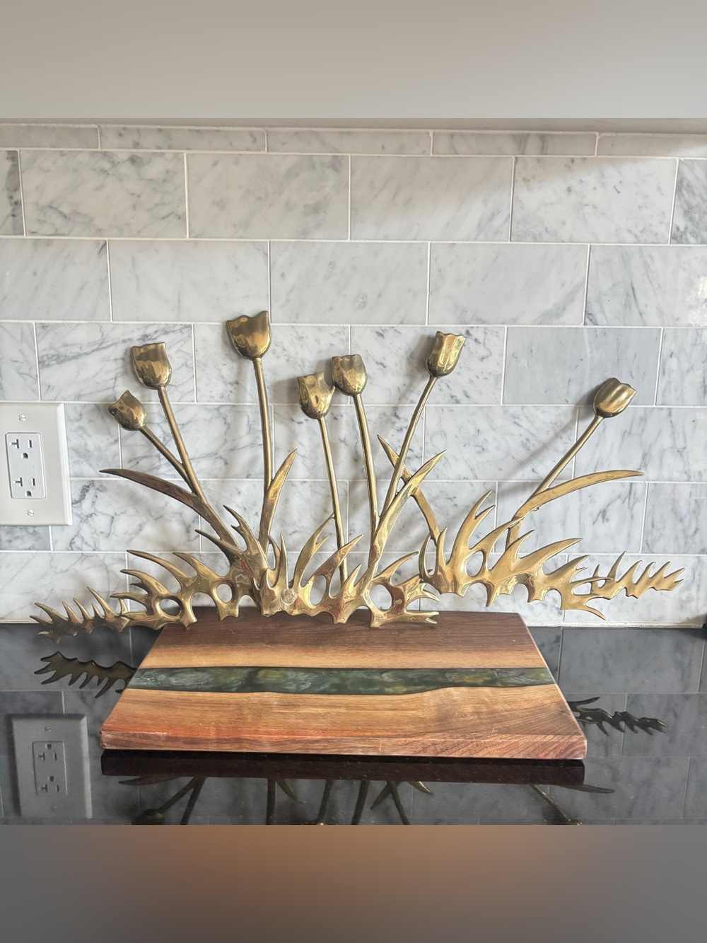 Vintage Mid Century Brass Tulip Flower Wall Hanging